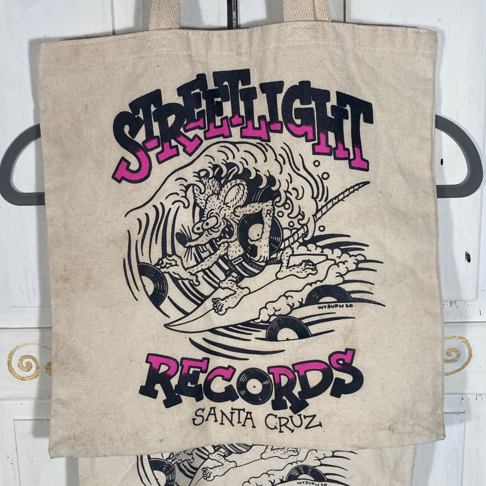 2 VTG Streetlight Records Santa Cruz Canvas Record Tote Bags Surf Rat Graphic